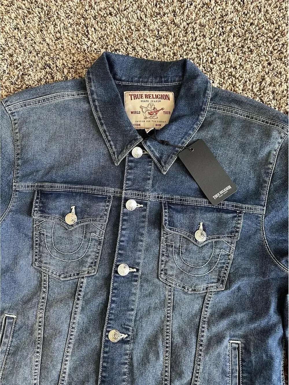 True Religion Denim Trucker Jacket Men's Blue Medium Flake New Size Large $159